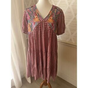 Bombay Paisley Women’s Large Boho Red Graphic Embroidered Dress